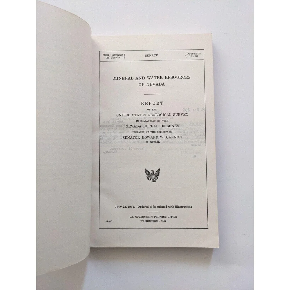 Nevada Bureau of Mines, Bulletin 65: Mineral And Water‎ Resources Of Nevada 1964